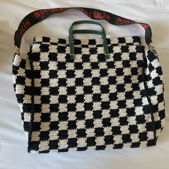 Clare V Summer Simple Tote Black/Cream Crochet Checker - Picture 10 of 14